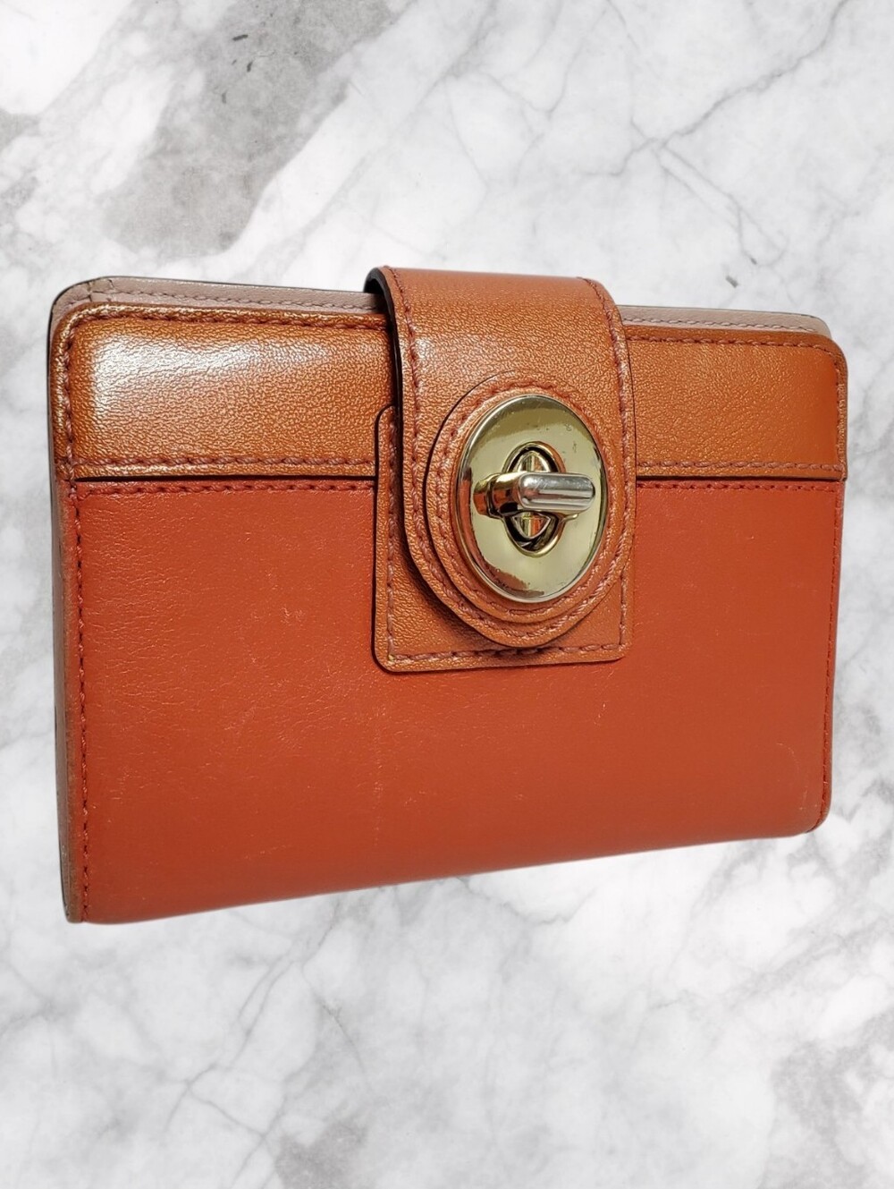 Vintage Coach Y2K Legacy Colorblock Leather Turnlock Bifold Wallet Orange Blush - Picture 2 of 12